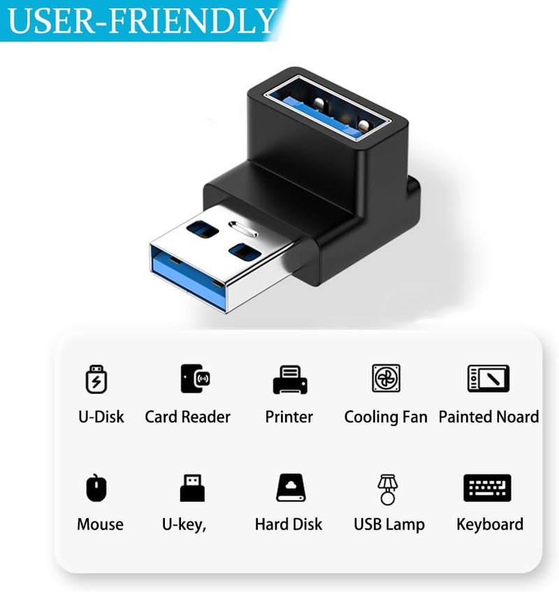 Warmstor 4 Pack 10Gbps USB 3.1 Male to Female Adapter 90 Degree Right Angle USB Cable Extension Connector 4 Types for PC, Desktop, Laptop, USB Hub, USB Charger and More - Image 3